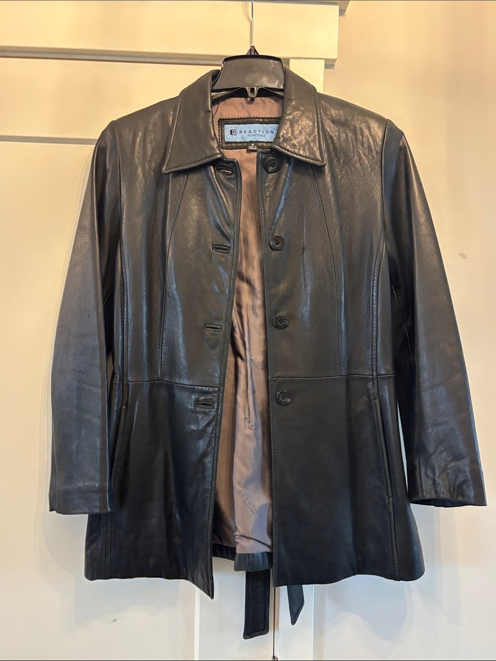 Kenneth Cole Reaction Women's Black Leather Button-Front Jacket